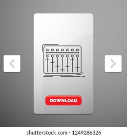 Console, dj, mixer, music, studio Line Icon in Carousal Pagination Slider Design & Red Download Button