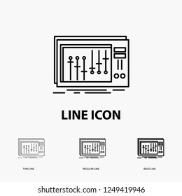 Console, dj, mixer, music, studio Icon in Thin, Regular and Bold Line Style. Vector illustration