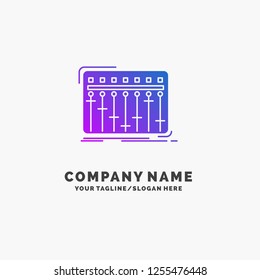 Console, dj, mixer, music, studio Purple Business Logo Template. Place for Tagline.