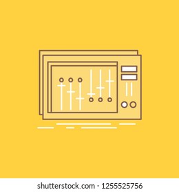 Console, dj, mixer, music, studio Flat Line Filled Icon. Beautiful Logo button over yellow background for UI and UX, website or mobile application