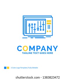Console, dj, mixer, music, studio Blue Yellow Business Logo template. Creative Design Template Place for Tagline.