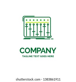 Console, dj, mixer, music, studio Flat Business Logo template. Creative Green Brand Name Design.