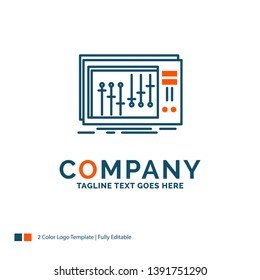 Console, dj, mixer, music, studio Logo Design. Blue and Orange Brand Name Design. Place for Tagline. Business Logo template.