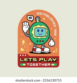 Console game design, retro style design with cute character illustration. Flat Cartoon Style Suitable for Promotion, Flyer, Sticker, Background.