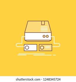 Console, game, gaming, pad, drive Flat Line Filled Icon. Beautiful Logo button over yellow background for UI and UX, website or mobile application