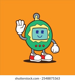 Console game mascot illustration, retro illustration with cute pose. Flat Cartoon Style Suitable for Landing Page, Banner, Flyer, Sticker, Card, Background.