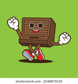 Console game mascot illustration, retro illustration with cute pose. Flat Cartoon Style Suitable for Landing Page, Banner, Flyer, Sticker, Card, Background.