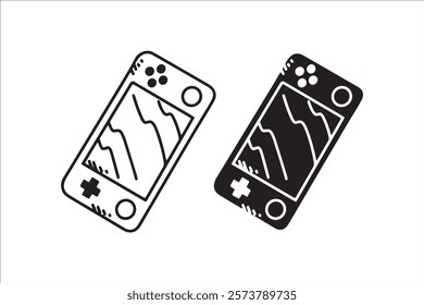 Console gaming smartphone in outline and silhouette style