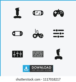 Console icon. collection of 9 console filled icons such as joystick, sliders. editable console icons for web and mobile.