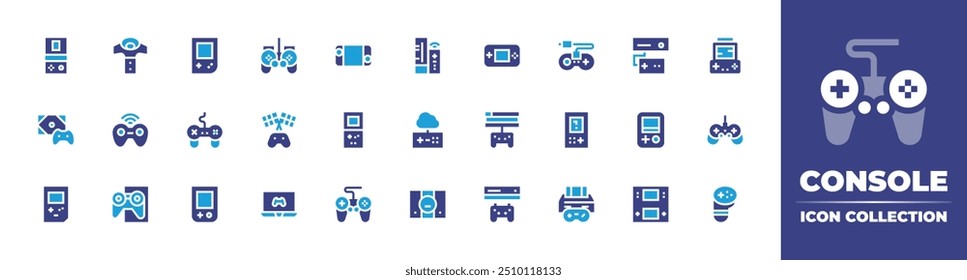 Console icon collection. Duotone color. Vector illustration. Containing videoconsole, console, gameconsole, portable, control, handheld, controllerpad, gamepad, racinggame.