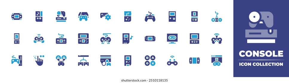 Console icon collection. Duotone color. Vector illustration. Containing gameconsole, controller, console, videoconsole, portableconsole, handheldconsole, gamepad, bit, opponent.