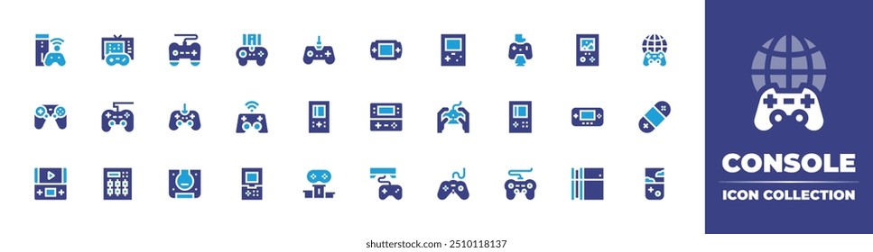 Coleção de ícones do console. Cor duotônica. Ilustração vetorial. Contendo gameboy, gameconsole, videoconsole, console, handheldconsole, gamepad, videogame, esports, leader.