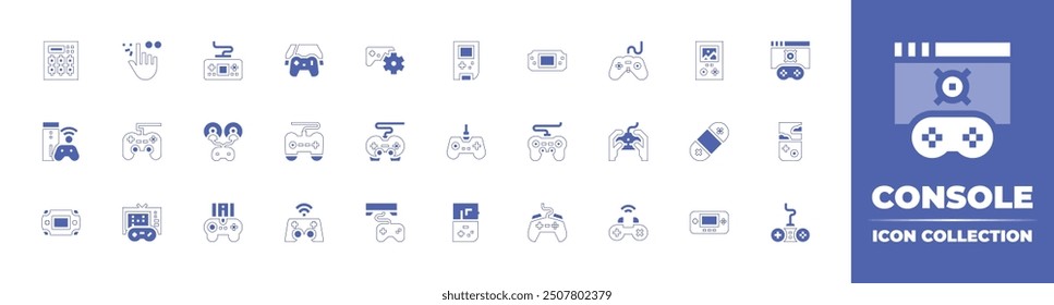 Console icon collection. Duotone style line stroke and bold. Vector illustration. Containing controller, videoconsole, gameconsole, console, portableconsole, gamepad, videogame, opponent.