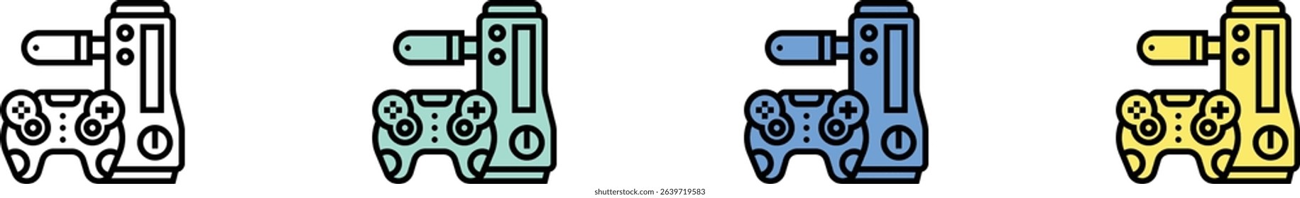 console icon. Outline, Green, Blue and Yellow Style Design Isolated On White Background