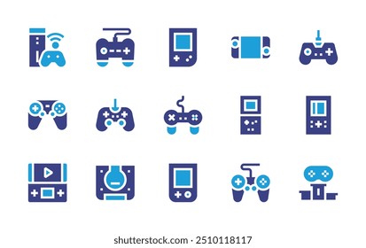 Console icon set. Duotone color. Vector illustration. Containing gameconsole, handheldconsole, console, portable, handheld, gamepad, joystick, videogame, leader.