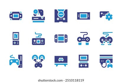 Console icon set. Duotone color. Vector illustration. Containing gameconsole, controller, esports, videoconsole, console, gamepad, opponent.