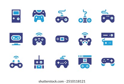 Console icon set. Duotone color. Vector illustration. Containing gameconsole, console, videogameconsole, controller, gamecontroller, television, browse, joystick.