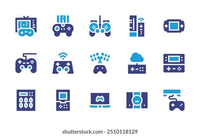 Console icon set. Duotone color. Vector illustration. Containing console, videoconsole, gameconsole, gamepad, control, esports, racinggame.