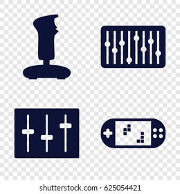 Console icons set. set of 4 console filled icons such as sliders, slider, portable game console