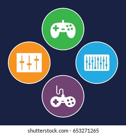 Console icons set. set of 4 console filled icons such as joystick, sliders