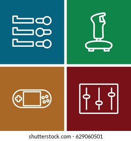 Console icons set. set of 4 console outline icons such as portable console, sliders, slider