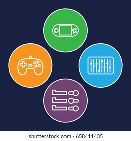 Console icons set. set of 4 console outline icons such as portable console, slider