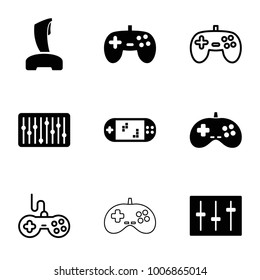 Console icons. set of 9 editable filled and outline console icons such as joystick, sliders, slider