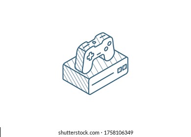 Console and joystick, gaming isometric icon. 3d vector illustration. Isolated line art technical drawing. Editable stroke