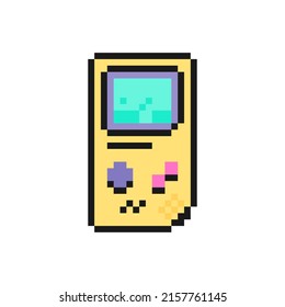 Console portable gaming device gameboy icon in pixel art design isolated on white background