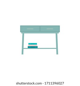 Console table with books on it flat vector illustration isolated on a white background.