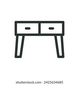 Console table isolated icon, 2 drawer console table vector symbol with editable stroke