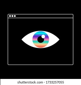 Console window with big eye. Concept illustration for spyware.