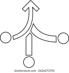 Consolidation icon in flat style. Merge symbol isolated on transparent background. Vector Simple abstract in black Line for website design, app, Fund divergence or merge into one direction symbol.