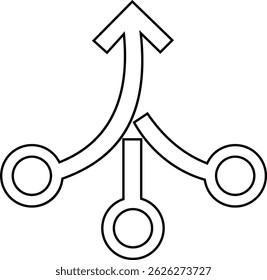Consolidation icon in flat style. Merge symbol isolated on transparent background. Vector Simple abstract in black Line for website design, app, Fund divergence or merge into one direction symbol.