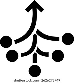 Consolidation icon in flat style. Merge symbol isolated on transparent background. Vector Simple abstract in black Line for website design, app, Fund divergence or merge into one direction symbol.