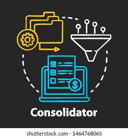 Consolidator chalk concept icon. Billing idea. Combining orders. Debt consolidation. E-commerce. Financial service. Vector isolated chalkboard illustration