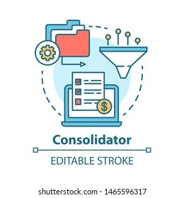Consolidator concept icon. Billing idea thin line illustration. Combining orders. Debt consolidation. E-commerce. Financial service. Vector isolated outline drawing. Editable stroke