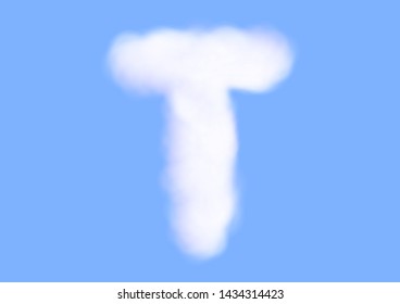 Consonant realistic white cloud vectors on blue sky background, Beautiful air cloud typeface, Typography of the capital letter T as fluffy white like cotton wool