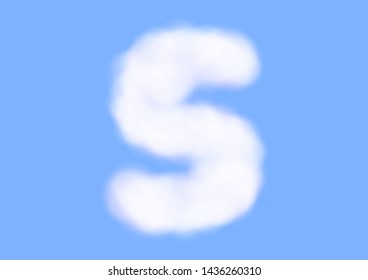 Consonant realistic white cloud vectors on blue sky background, Beautiful air cloud typeface, Typography of the capital letter S as fluffy white like cotton wool