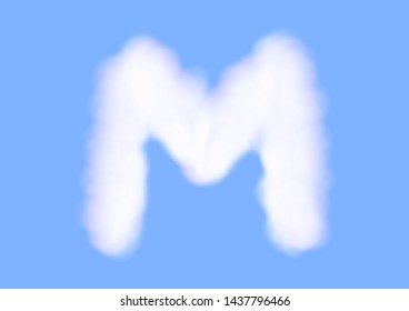 Consonant realistic white cloud vectors on blue sky background, Beautiful air cloud typeface, Typography of the capital letter M as fluffy white like cotton wool