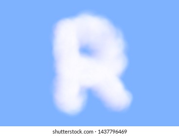 Consonant realistic white cloud vectors on blue sky background, Beautiful air cloud typeface, Typography of the capital letter R as fluffy white like cotton wool