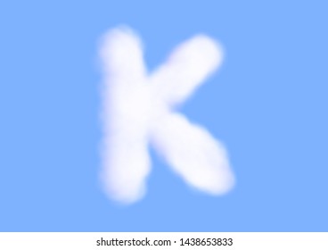 Consonant realistic white cloud vectors on blue sky background, Beautiful air cloud typeface, Typography of the capital letter K as fluffy white like cotton wool