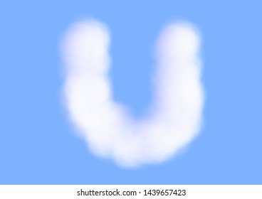 Consonant realistic white cloud vectors on blue sky background, Beautiful air cloud typeface, Typography of the capital letter U as fluffy white like cotton wool