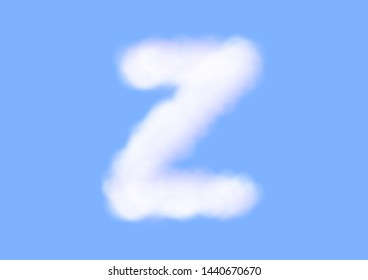 Consonant realistic white cloud vectors on blue sky background, Beautiful air cloud typeface, Typography of the capital letter Z as fluffy white like cotton wool