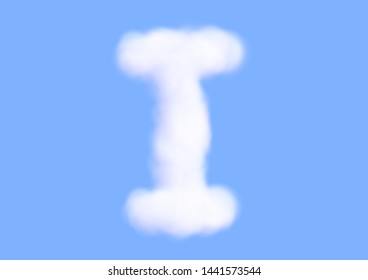 Consonant realistic white cloud vectors on blue sky background, Beautiful air cloud typeface, Typography of the capital letter I as fluffy white like cotton wool