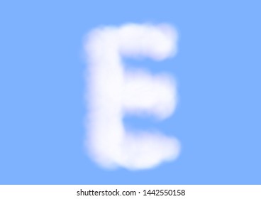 Consonant realistic white cloud vectors on blue sky background, Beautiful air cloud typeface, Typography of the capital letter E as fluffy white like cotton wool