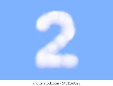 Consonant realistic white cloud vectors on blue sky background, Beautiful air cloud typeface, Typography of the number 2 or two as fluffy white like cotton wool