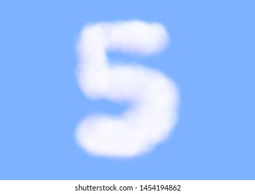 Consonant realistic white cloud vectors on blue sky background, Beautiful air cloud typeface, Typography of the number 5 or five as fluffy white like cotton wool