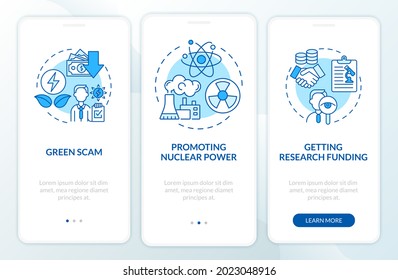 Conspiracy theories onboarding mobile app page screen. Getting research funding walkthrough 3 steps graphic instructions with concepts. UI, UX, GUI vector template with linear color illustrations