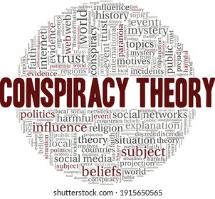 Conspiracy theory vector illustration word cloud isolated on a white background.